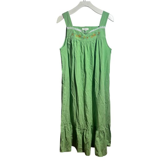 Lesserwing Dress Women Green Floral Embroidery Pocket Cottagecore Peasant - Picture 1 of 8
